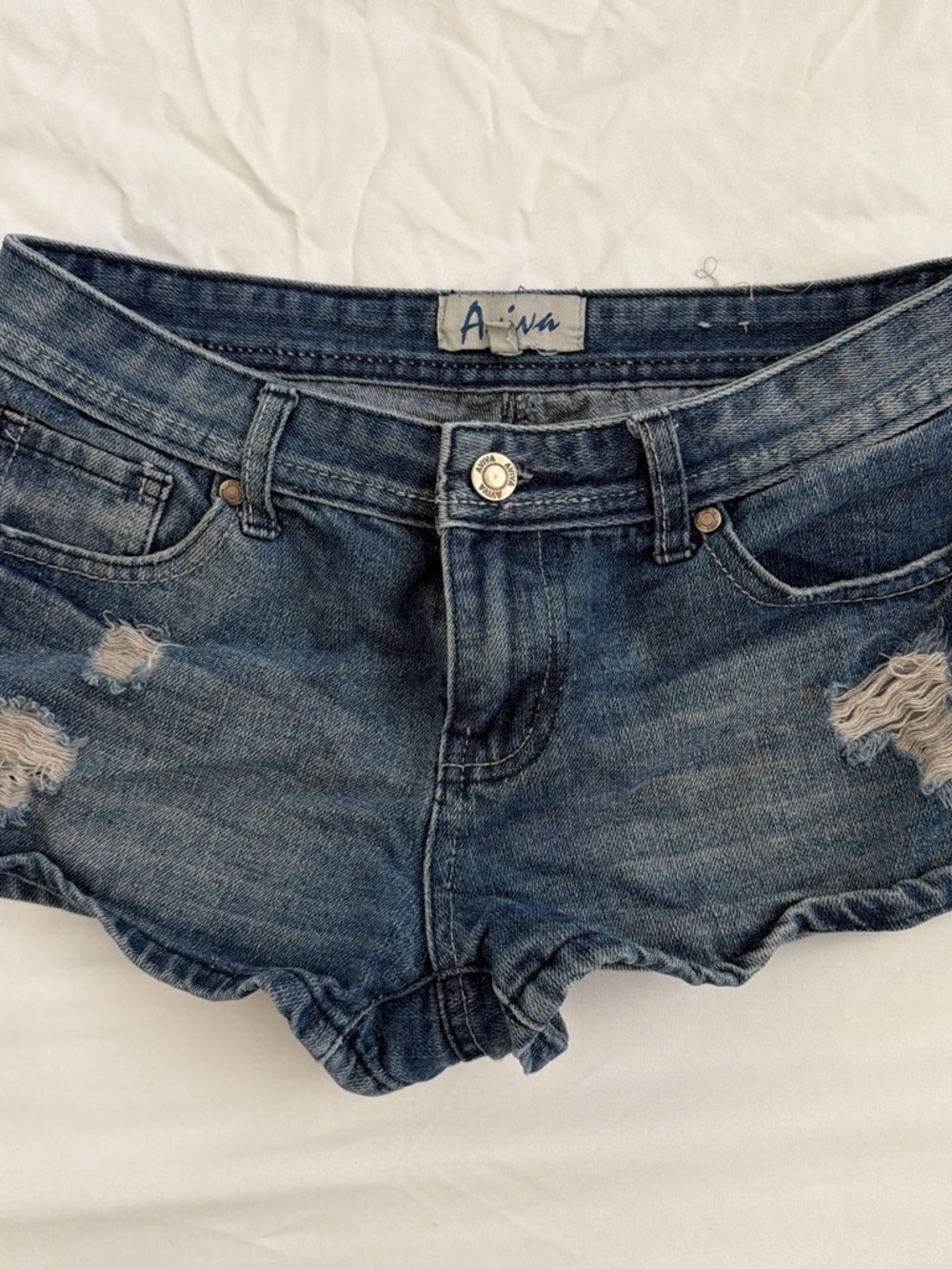 Aviva Distressed Blue Denim Cutoff Shorts